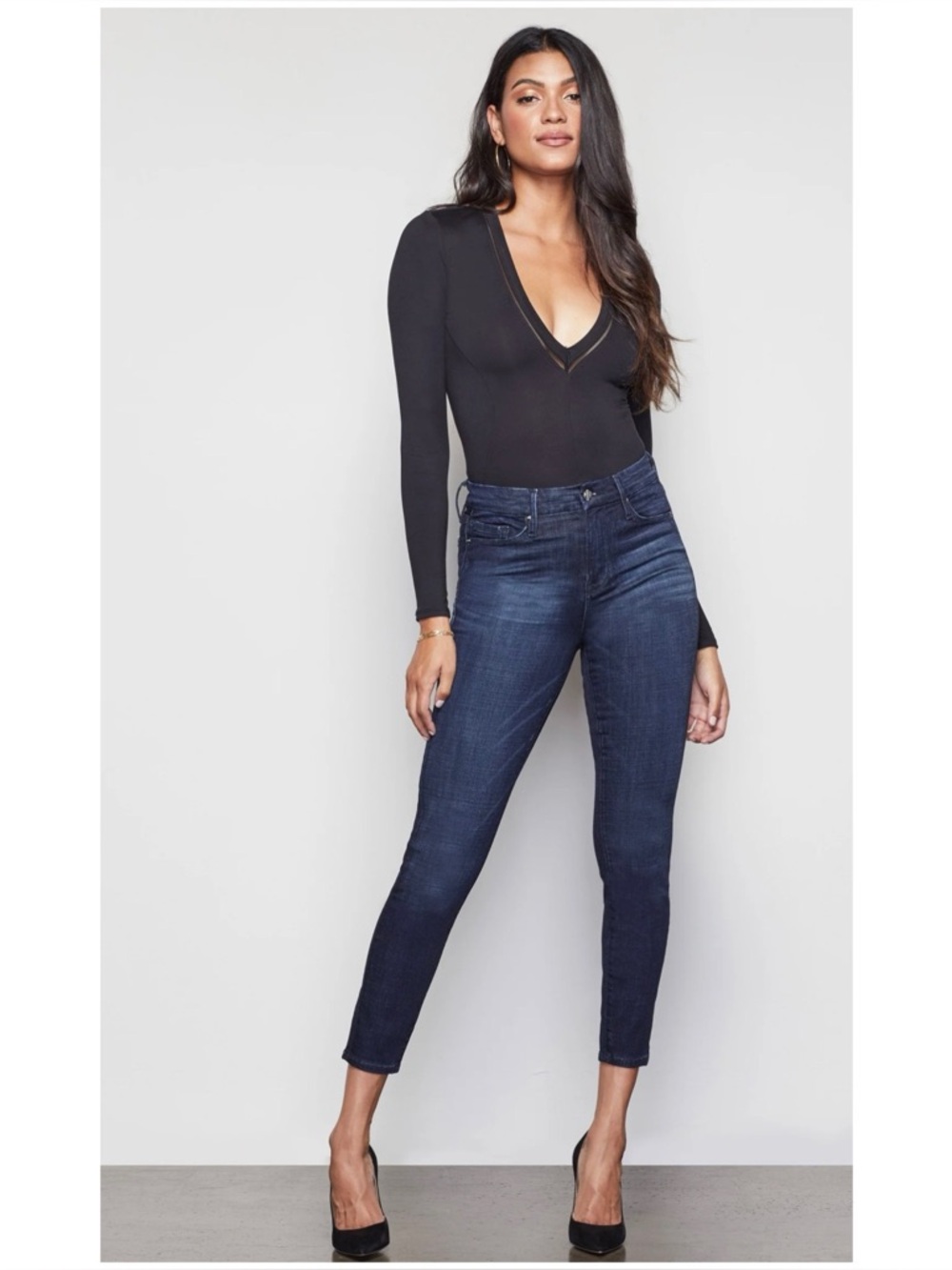 Good American Women’s Sz 28 High Rise Good Waist Crop Jeans Stretch Denim
